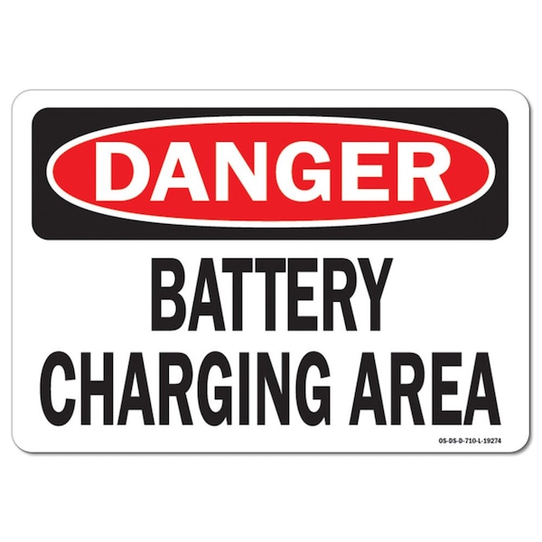 Safety Sign, OSHA Danger, 18" Height, Aluminum, Battery Charging Area, Landscape